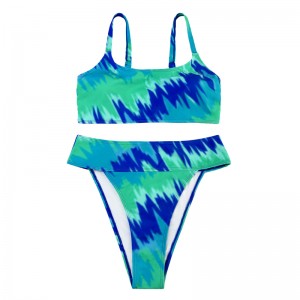 Tyrkysový tiskem dvoudílný s širokými popruhy